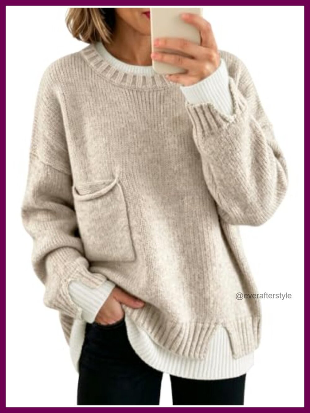 Oversized Wool Blend Chunky Sweater Crew Neck Long Sleeve Pullover